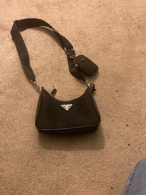 Prada Black Nylon Shoulder Bag with Detachable Mini Pouch